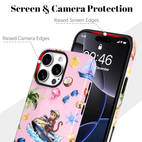 Image of Magnetic for iPhone 16 Pro Max Case [Compatible with Magsafe] Cute Summer Beach Monkeys Pattern Design, Full Body 2 in 1 Shockproof Scratch Resistant Protective Cover for Women Girl