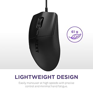 NZXT Lift 2 Ergo, Lightweight Ergonomic Wired Gaming Mouse, Lightweight 61 g Design, 8K Polling Rate, Optical Switches, 26K DPI Optical Sensor, 100% PTFE Feet, Black