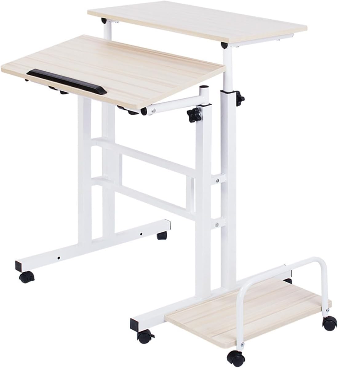 White Adjustable Standing Mobile Computer Desk
