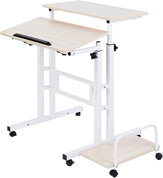 Standing Desk Adjustable Height, Mobile Computer Desk with Wheels
