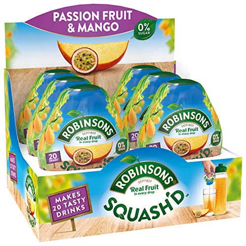 Robinsons SQUASH'D, No Added Sugar, Real Fruit, Passion Fruit & Mango, Makes 20 Drinks Per Pack, 6 Packs