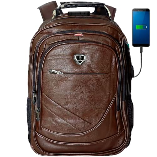 Mochila Executiva Premium De Couro Antifurto Impermeável - Grande Reforçada Notebook Saída USB Trabalho Viagem Faculdade Escolar Urbana Bolsa Masculina e Feminina Cabo De Aço Resistente (MARROM)