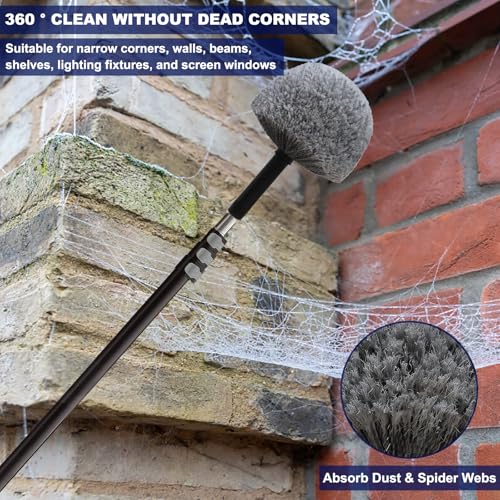 Image of 4 Pack Cobweb Duster Head Brush - High Efficiency Twist-On Spider Web Brush for Indoor & Outdoor Cleaning, Compatible with Standard Threaded Poles