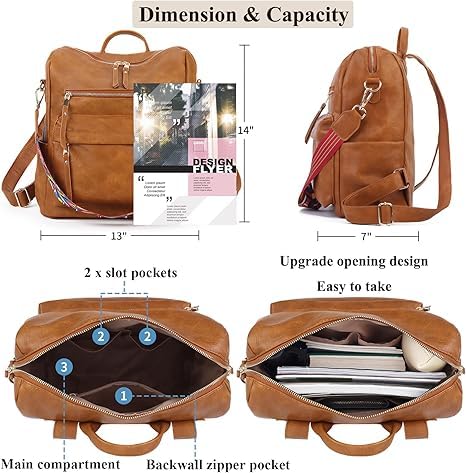 Image of Women's Stylish PU Leather Backpack Handbag | Trendy Shoulder Bag for College, Office, Travel & Daily Use | Convertible Backpack Purse with Multi Pockets