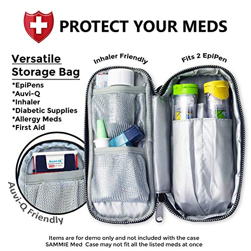PRACMEDIC EpiPen Medicine Case for Emergencies - Fashionable, Insulated, Black, 8” - Storage Bag Holds 2 EpiPens, Auvi Q, Antihistamines and Medicine - Easy Access (with Tag) - Thumbnail 2