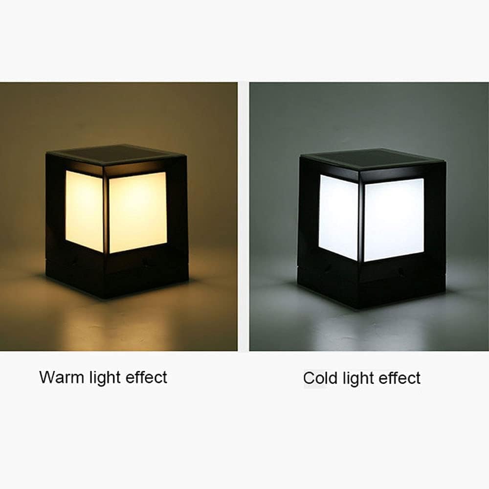 Solar Post Cap Lights Outdoor IP65 Waterproof LED Deck Fence Gate Pillar Light, Modern Square Black Solar Powered Garden Lamp for Patio Landscape Lighting