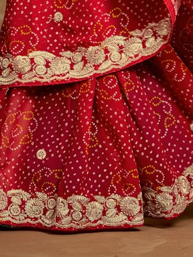 Image of Satrani Women'S Georgette Embroidery Bandhani Printed Saree With Unstitched Blouse Piece