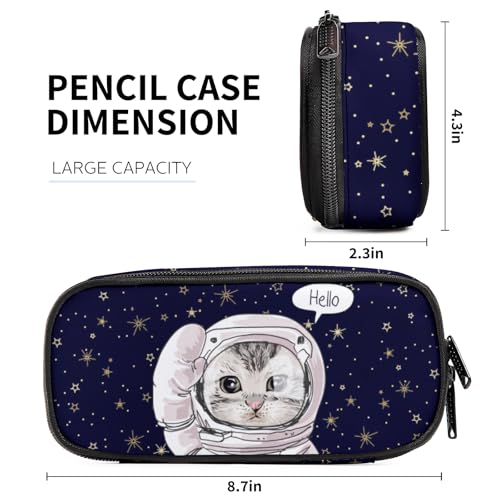 Image of Cat Astronaut with Star Pencil case for Student Girl Boy, Large Capacity Pencil Pouch with Zipper Compartments, Cosmetic Makeup Bag Organizer for School Supplies Office Home