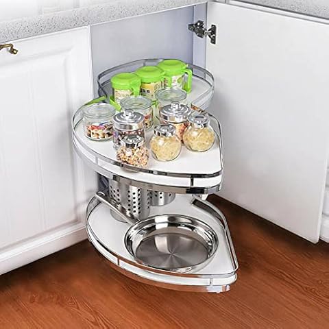 Kitchen Cabinets Rotating Corner Shelf Pull Kitchen Cabinet Cabinet Corner Pull Out Shelves 495×865×420mm Carousel Storage Rack for 900mm or 1000mm Corner Base Cabinets (Left Hand Version) Cover