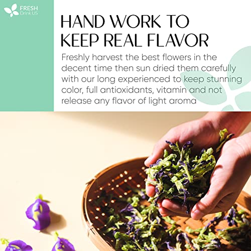 Image of FreshDrinkUS, 150 Premium Soursop Graviola Leaf Tea Bags, 100% Natural and Pure from Soursop Leaves, Handmade, Made With Natural Materials-Corn Fiber Tea Bag, Sugar /Caffeine /Gluten Free, Hoja Guanabana Tea (Butterfly Pea Flowers, 1.3oz (Pack Of 1))
