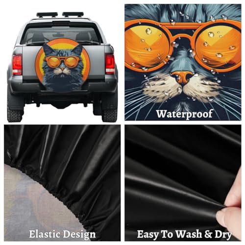 Image of Spare Tire Cover for RV Trailer, Funny Animal Cat Tire Covers Universal Fit for Travel Trailer Camper Jeep RV SUV Truck Waterproof Wheel Cover (15 inch for Diameter 27 inch - 29 inch)
