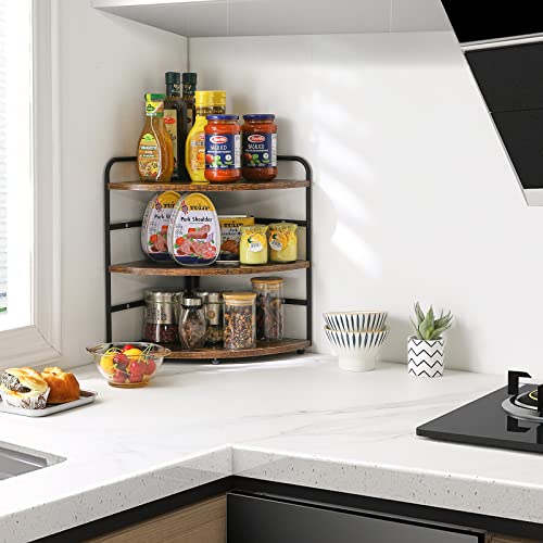 IBUYKE Estantería Esquinera, Organizador Especias de Cocina, Estante de Baño, Especiero con 3 Niveles para Espacios Pequeños,Altura Ajustable,para Cocina, Escritorio,Barra de Café,Marrón,TWJ002H - imagen 5