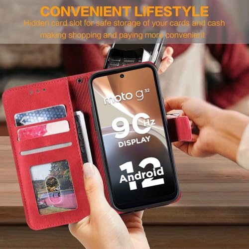 Image of GoldKart Flip Back Cover Case for Motorola Moto G32 | Dual-Color Leather Finish | Inbuilt Stand & Pockets | Flip Cover for Motorola Moto G32 (Faux Leather, Red)