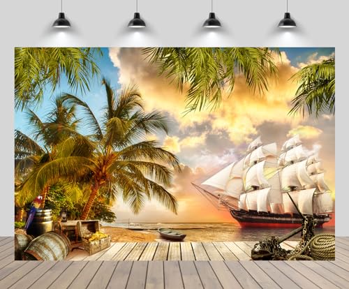 Toile de fond bateau pirate 2,1x1,5m décor plage tropicale