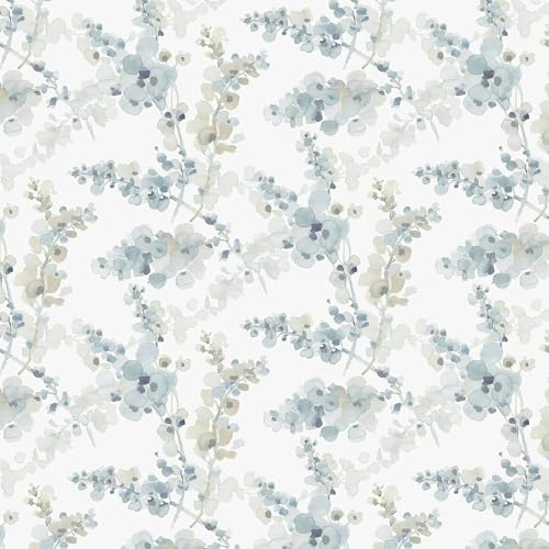 Hopepak Floral Peel and Stick Wallpaper Blue Watercolor Flower Wallpaper Self Adhesive Removable Contact Paper Vinyl Roll for Bedroom Living Room Accent Wall Furniture Decor 17.3''x197''