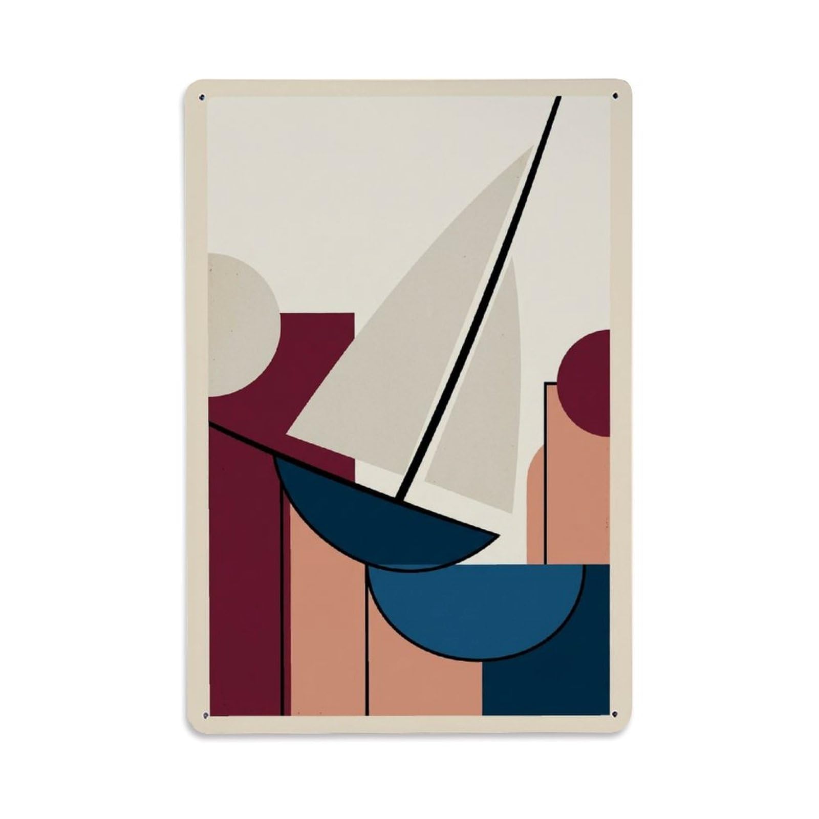 Rounded Forms Modern Sailboat Vertical Shape Layout Metal Tin Sign Plaque Wall Decor for Cafe, Man Cave, Club Bar, Office, Home Garden Round Metal Poster 8x12Inch