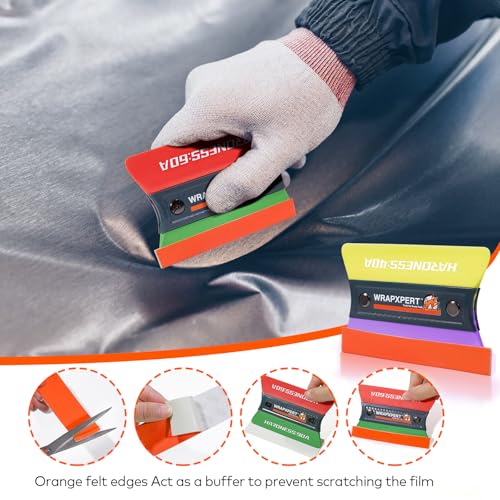 Image of WRAPXPERT Vinyl Wrap Squeegee Vinyl Wrap Tools Felt Squeegee for Car Wrap Magnet Tint Squeegee, 7 Hardness Removable Dual-Side Vinyl Wrapping Kits Window Tint Tools Decal Smoothing Scraper