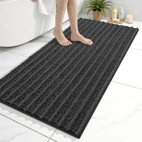 Image of Arotive Luxury Bathroom Ruuner Rugs 47x24, Extra Soft Thick Absorbent Shaggy Chenille Bath Rugs, Machine Wash Dry, Bath Mats for Bathroom Floor, Tub and Shower, Home Decor Accessories, Dark Grey