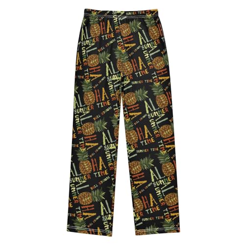 Aloha Pineapple Summer Time Boys Long Pants Soft Trousers Elastic Waist Kids Lounge Bottoms with Pockets S-XL