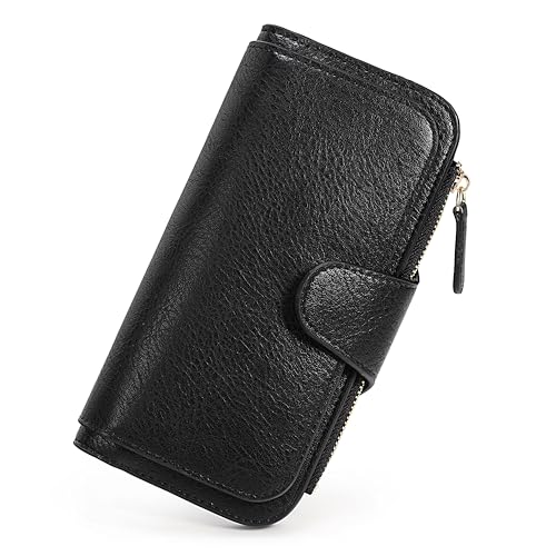 Image of UTO Wallet Women Vegan Leather Wristlet Snap Long Purse Credit Card Holder Elegant Clutch