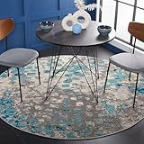 SAFAVIEH Monaco Collection Area Rug - 5' Round, Grey & Light Blue, Boho Chic Abstract Watercolor Design, Non-Shedding & Easy Care, Ideal for High Traffic Areas in Living Room, Bedroom (MNC225E)