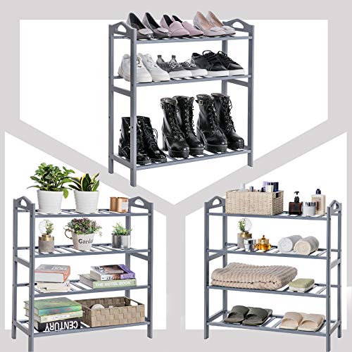 Songmics Bamboo Entryway Shoe Shelf Storage Organizer, Ideal For Hallway Bathroom Garden, 4-Tier, Ash Gray #TOP7