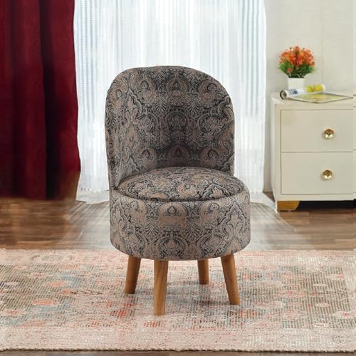 Image of NACIA Elegant Velvet Printed Ottoman Chair | Dressing Table Chair for Bedroom Makeup Room Decor | Modern Upholstered Ottoman with Wooden Legs for Living Room & Home (18x18x32 Inches, Coffee)