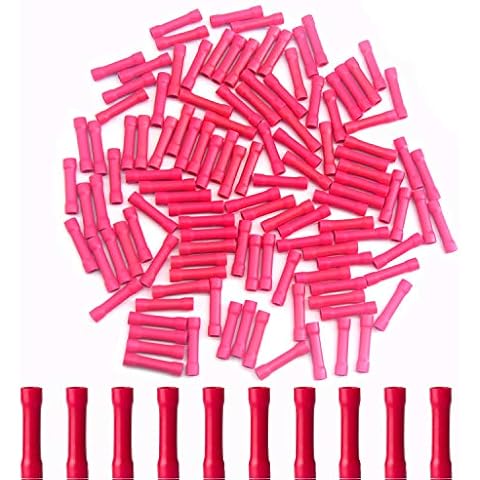 CEEYSEE 100Pcs Red Insulated Butt Splice Terminal Butt Splice Electrical Wire Crimp Connectors (PTH) Cover