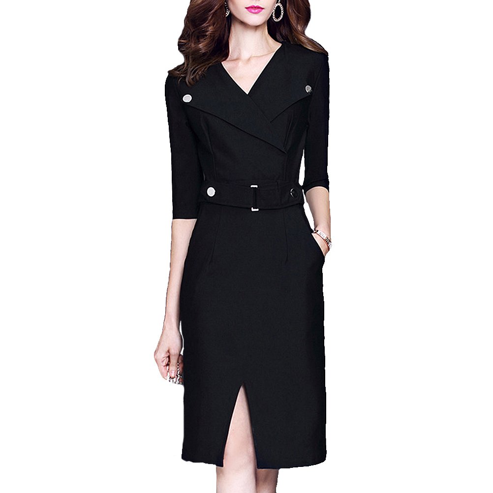Career Pencil Dress V Neck Business Dress Female Buttocks Slim Bodycon Dress