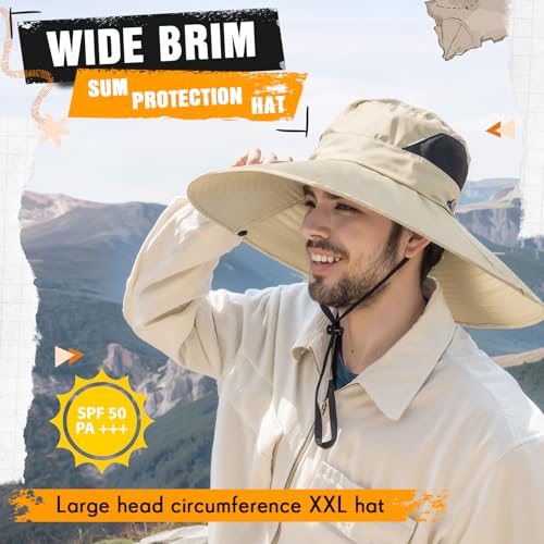 Image of Shyyween 3 Pcs Oversize XXL Sun Hats for Men Big Head Large Wide Brim Hats UPF 50+ Sun Protection Outdoor Fishing Gardening