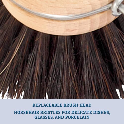 Image of Redecker Dish Brush, Horsehair Bristles, 1-1 /2 Inch Round, Single - Wooden Dish Brush for Glassware & Delicate Cleaning, Made in Germany