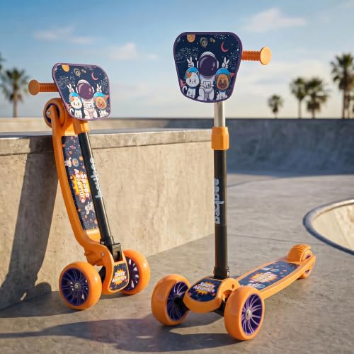 Image of Baybee Trickster Baby Kick Scooter for Kids | Foldable 3 Wheel Kids Scooter with 4 Height Adjustable & Foot Brake | Runner Scooters with Magic Board | Skate Scooter for 2+ Years Boy Girl (Yellow)