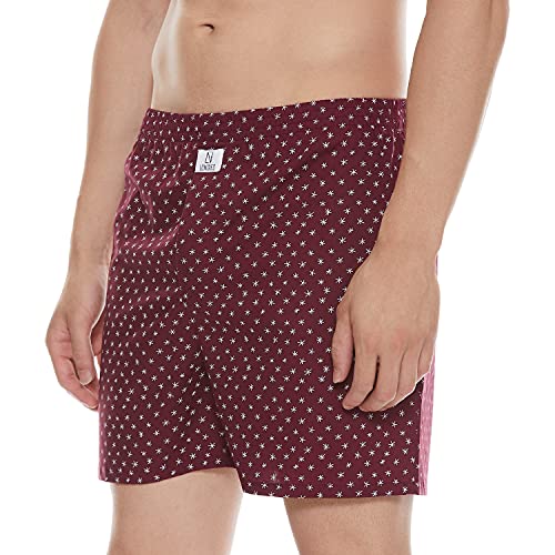 Image of Longies Pure Cotton Men Printed Boxers Pack of 3 Regular Shorts (LGBOXPO3V003 Maroon,Blue,Navy3271 2XL)