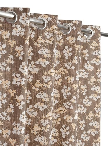 Image of Floral Printed Home Decor Curtains for Living Room, Bedroom Doors and Windows Panel, Parda, Eyelets Hanging, Coffee, 4 x 5 Feet, 1 Piece