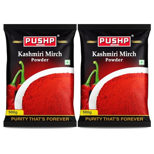 Image of Pushp Brand Kashmiri Red Chilli Powder 1 Kg, (Pack of 2, 500g each)