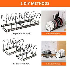 ROOHUA Pot Rack -Expandable Pan Organizer for Cabinet,Pot Lid Holder with 10 Adjustable Compartment for Kitchen Cabinet Cookware Baking Frying Rack,Bronze ROOHUA Pot Rack Expandable Pan Organizer for CabinetPot Lid Holder with 10 Adjustable Compartment for Kitchen Cabinet Cookware Baking Frying RackBronze