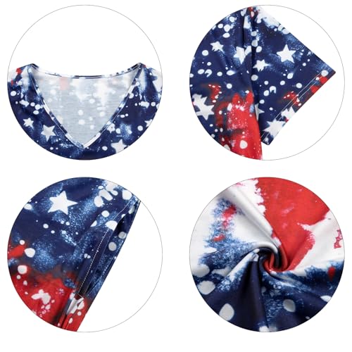 Image of MYHALF 4th of July Patriotic Dress for Women - American Flag V Neck T Shirt Dress Red White and Blue Summer Dresses