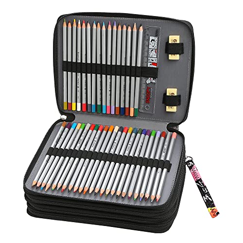 Image of 184 Slots Pencil Case Organizer w /Removal Handle Strap | 4-Layer Zipped Pencils Box Large for Colored Pencils Watercolor Pencils for Office and Travel for Artist