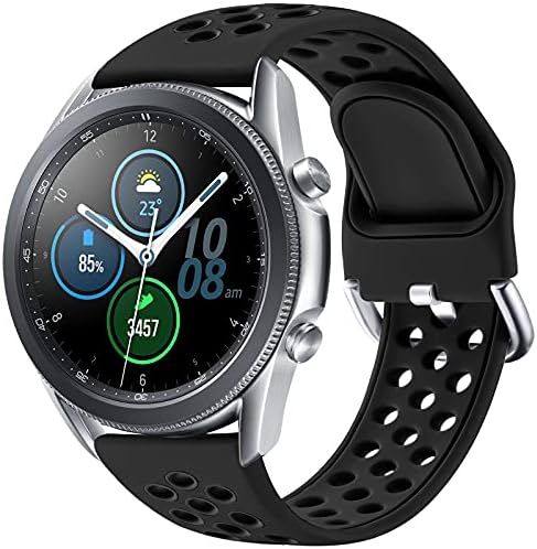 JUVEL Compatible with Samsung Galaxy Watch 3 45mm & 46mm Strap, Dual Colour 22mm Silicone Breathable Sport Replacement Straps for Huawei Watch GT 3 46mm, Small, Black