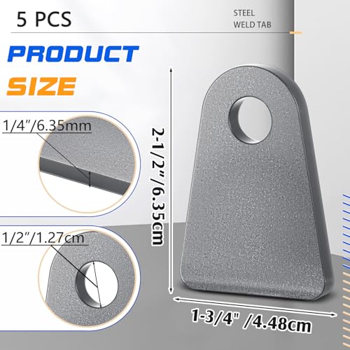 Image of Hicarer 5 Pcs Steel Weld on Tab Universal Shock Mount Flat Tab Brackets Steel Gusset Welding Accessories, with a 1 /2 inch Hole, 1 /4 inch Thick (Flat Mount)