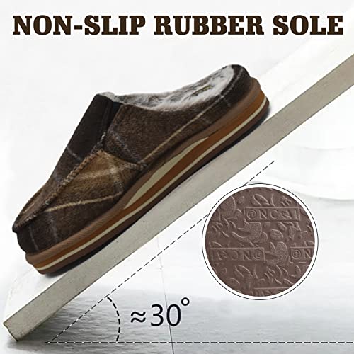 Oncai Mens Slippers, Cotton-Blend High-Density Memory Foam With Orthotic Arch Support House Slippers Warm Stripe Cozy Faux Fur Clogs Slip-On Indoor Outdoor Rubber Sole Fade Brown Size 12 #TOP6