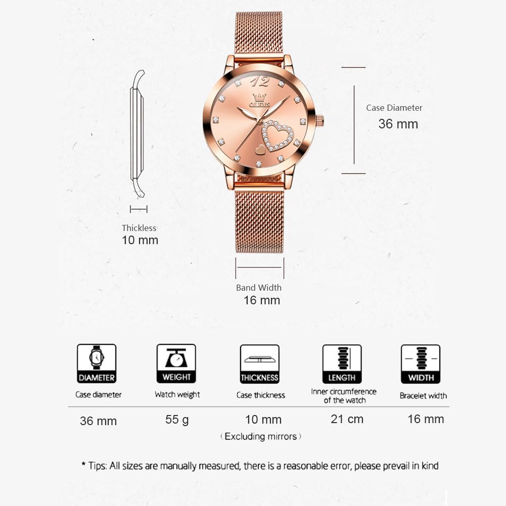 Damenuhr Edelstahl, Mailänder Armband, 36mm Zifferblatt, Roségold