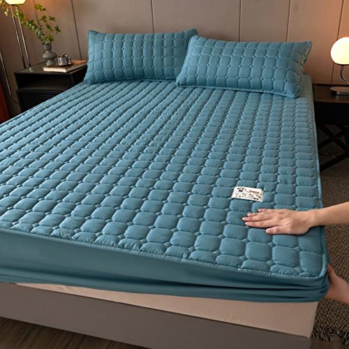 Bajera Cama Barata Cómoda Azul, Color sólido Acolchado Grueso colchón Topper Pad Cover, sábana Colcha para apartamento Hotel pequeño Doble 120 * 200 cm 1 Uds