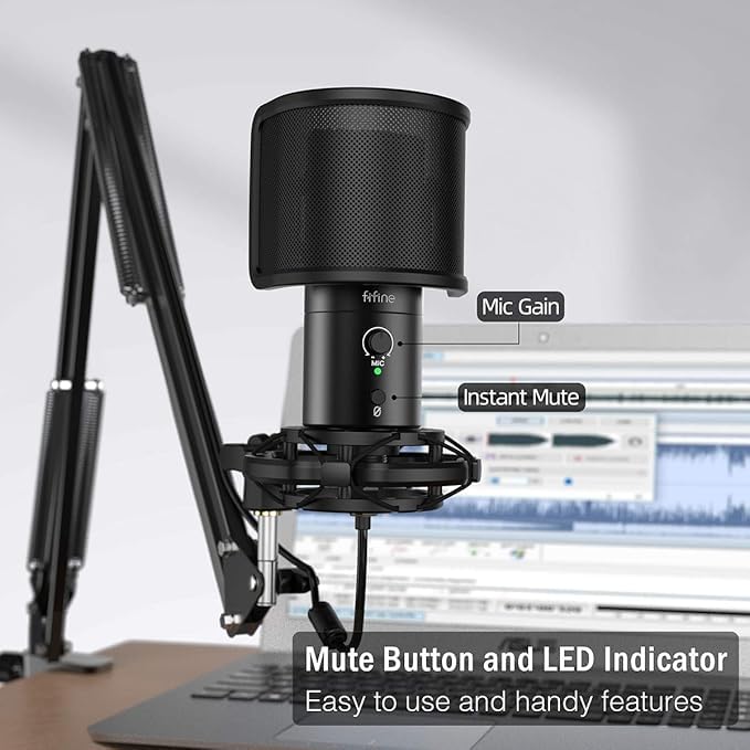 Image of USB Gaming Microphone Kit, Condenser Mic with Adjustable Arm Stand, Mute Button & Gain Control, Studio Bundle for PC Streaming
