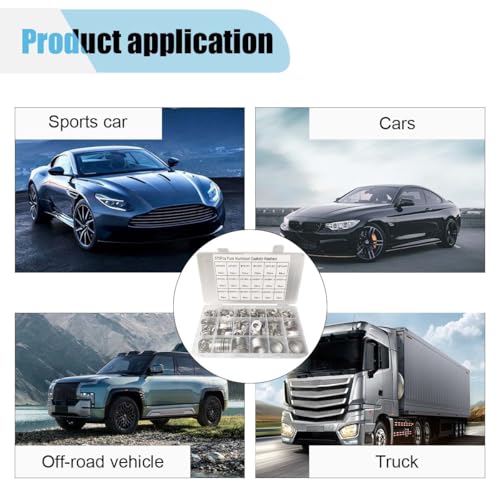 Image of 570PCS Automotive Oil Crush Washers, Aluminum Oil Drain Plug Gaskets, 18 Sizes Flat Washers Assortment Set, M6 M8 M10 M12 M14 M16 M18 M20 M22 M24
