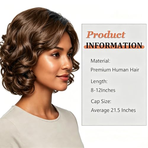 Image of Celiarita Curly Bob Headband Wig Human Hair 10 Inch Machine Made Wigs Glueless Fringe Rose Bouncy Headband Wig for Black Women #T1B /2