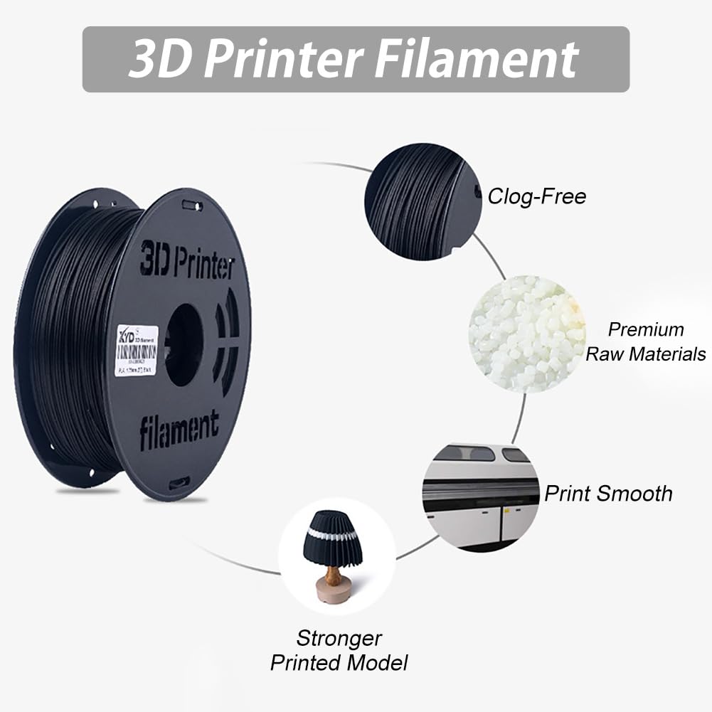 Filamento De Impresora 3D PLA|Filamento De 1,75mm(+/-0,03mm)|Suministros De Filamento De Impresión 3D|Filamento De Impresión 3D Cuidadosamente Enrollado Y Sin Obstrucciones,Negro,PLA 1KG(2.2LB)