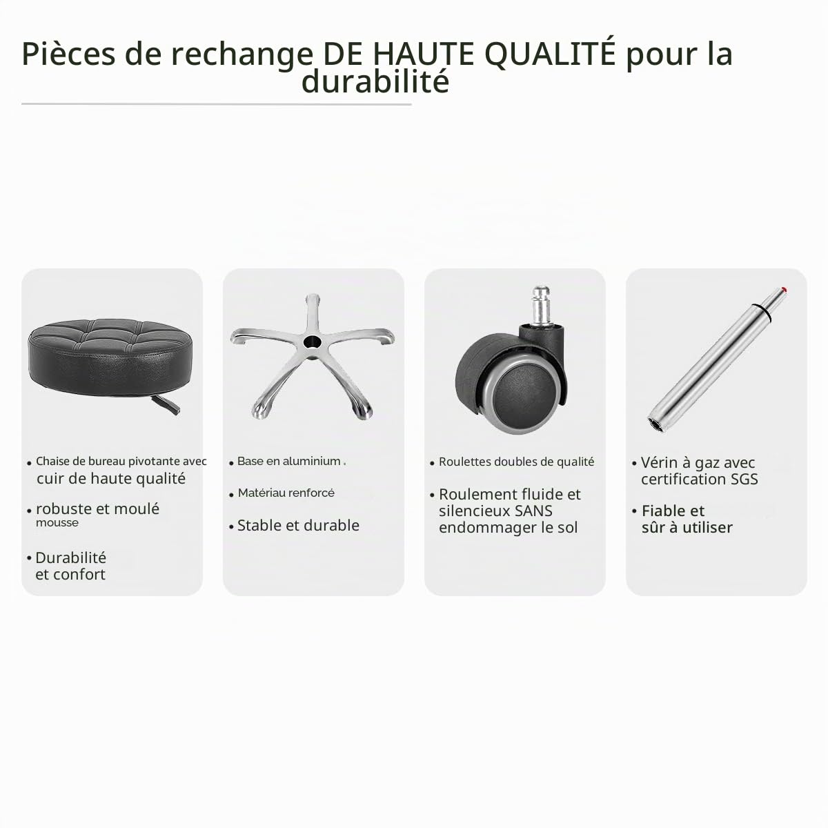 Tabouret pivotant à hauteur réglable Grace&Grace, Tabouret à roulettes robuste pour bureau