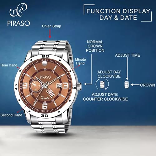 Image of PIRASO Analog Day and Date Working Display MESH Strap Watch for Men & Boys