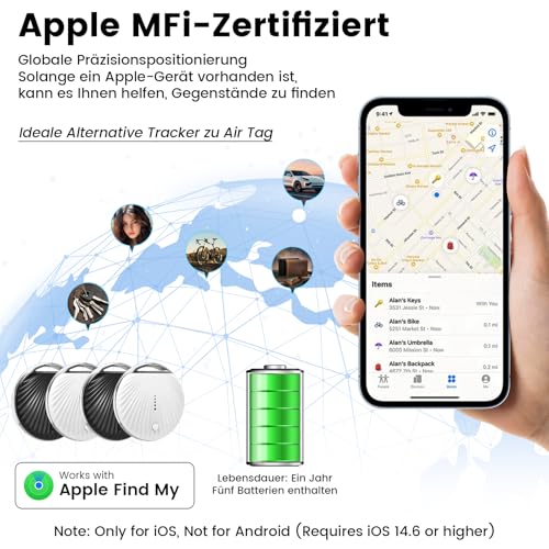 GPS Tracker Auto 4 Pack Ohne ABO für iOS Fahrzeuge, für Apple „Wo Ist?“, Magnet Trackers Schlüsselfinder für Motorrad Kfz Gepäck Koffer, Keine ABO Smart Bluetooth Air Tags für Kinder Hund Haustiere